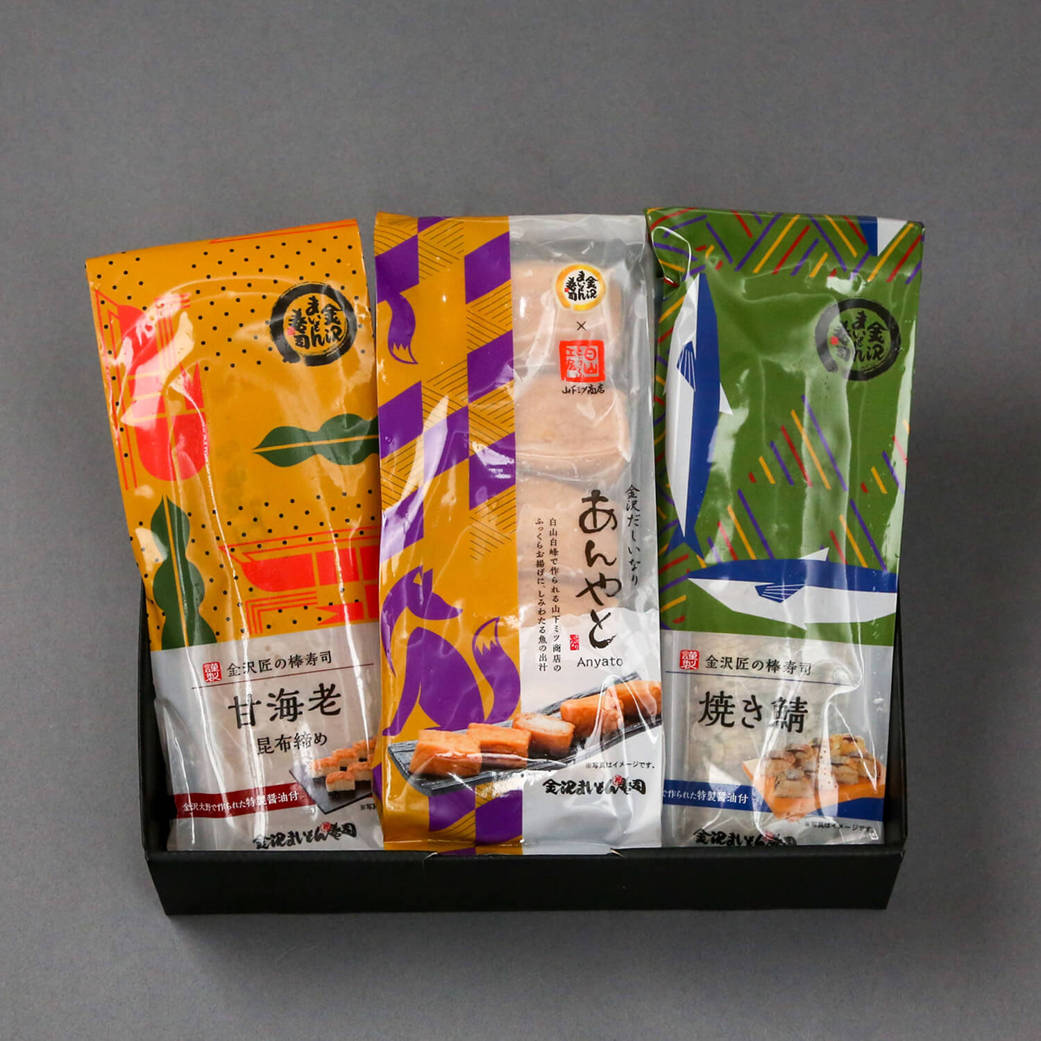 金沢だしいなり・棒寿司(甘海老昆布締め・焼き鯖)セット