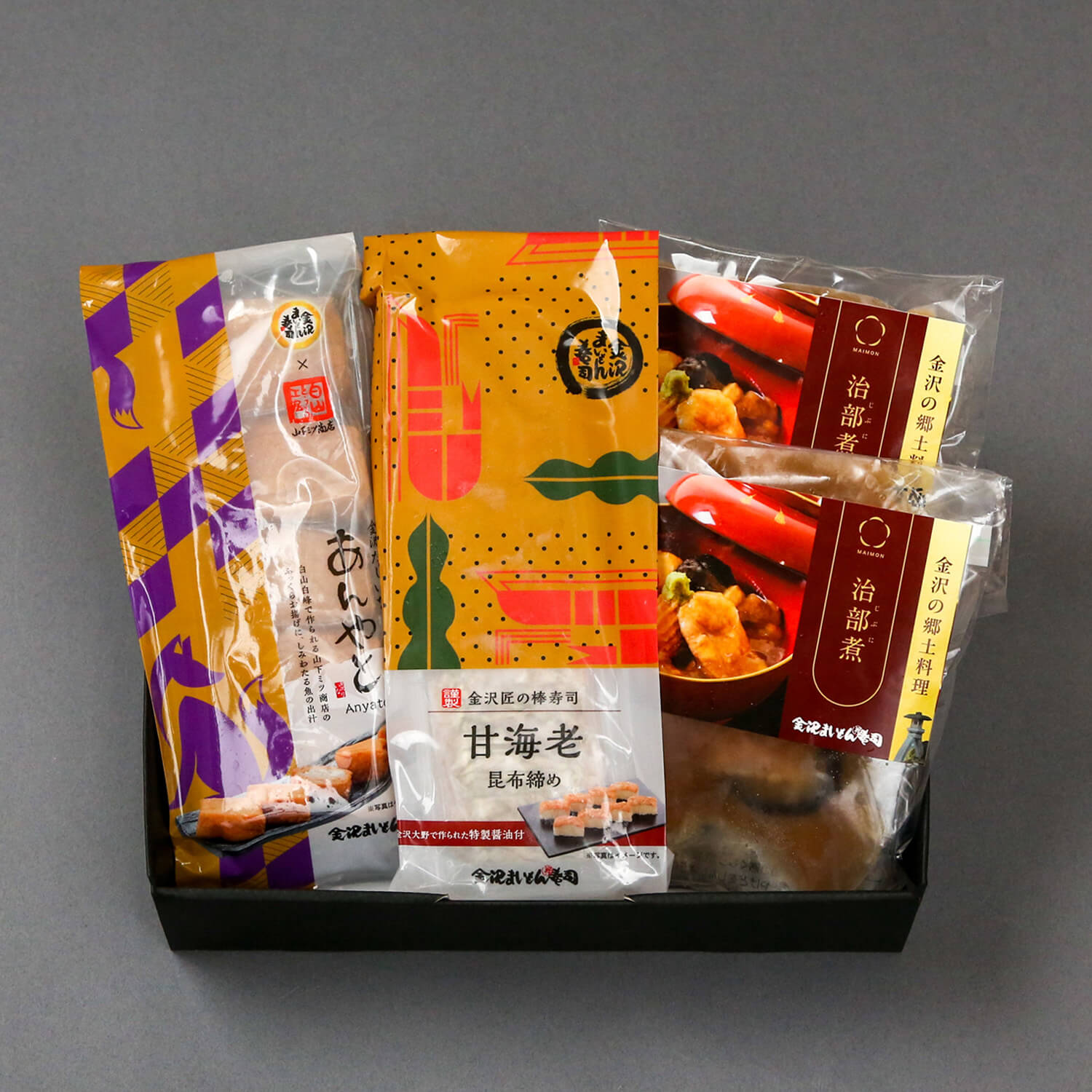 金沢だしいなり・棒寿司（甘海老昆布締め）・治部煮（2個）セット